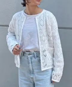 Omekashi オメカシ ホワイト レース編み カーディガン フリーサイズ
