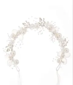 シルバー ブライダル ヘアアクセサリー フラワーパール ヘッドバンド