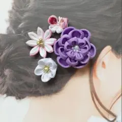 和装やお祭りにも◎蝶々と花のつまみ細工Uピン・ヘアクリップ＆コサージュセット