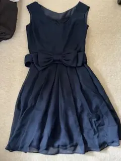 ネイビーリボンシフォンパーティードレス【ペチコート付】