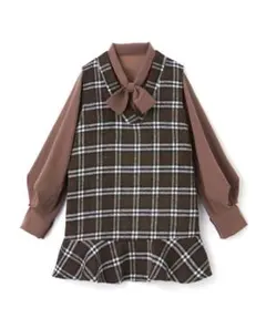 【新品同様】GRL チェック柄リボン付きミニワンピース