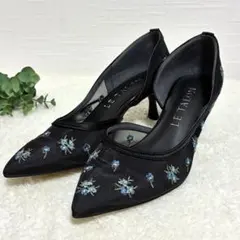 LE TALON ルタロン 刺繍入りハイヒール ブラック　22cm