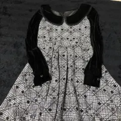 花柄チェック長袖ミニワンピース