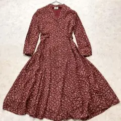 ローラアシュレイ　ビンテージ 花柄 ロング丈 フレア くるみボタン １１AR