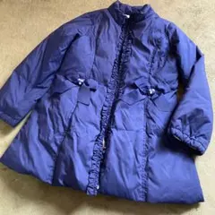 売切値下げ！激かわ！メゾピアノ ネイビー フリルリボン ダウンコート 140cm