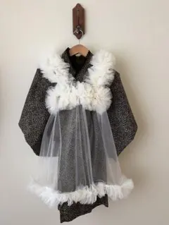 白.黒2点セット】チュール被布 子供用黒白フリル着物 - メルカリ