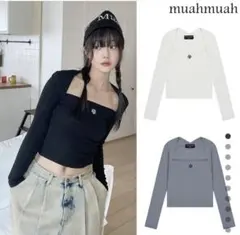 muah muah ムーアムーア　ステッチロゴボレロロングシャツ　カットソー