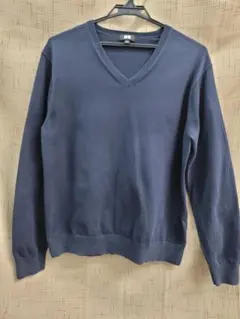 UNIQLO ネイビー Vネック綿セーター Lサイズ