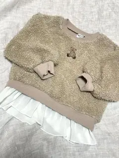 くまさん刺繍ワンポイント ボアトレーナー 90