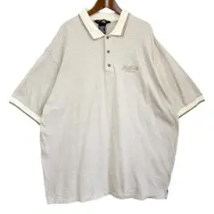 海外古着 ワンポイント刺繍 半袖 総柄ポロシャツ ベージュ XXL