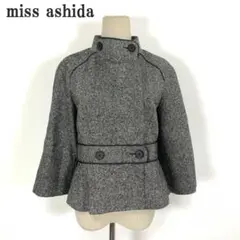 ミスアシダ 長袖ジャケット グレー ブラック ウール シルク 9 C5327