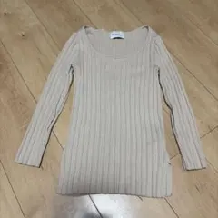 ナノユニバース　リブ編みベージュ七分袖トップス サイズ36