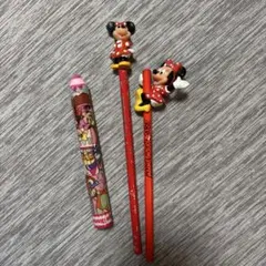 レトロなミニーマウス 鉛筆 2本、鉛筆型消しゴム