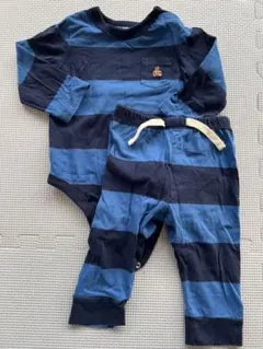 ロンパース・パンツセット 6-12ヶ月 青紺ストライプ