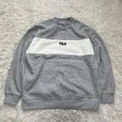 【フィラ】 トレーナー 長袖 (S) グレー 定番 裏起毛 綿混 あったかい