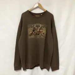 00s 90s スウェット トレーナー ブラウン 鹿 刺繍 Y2K ビンテージ