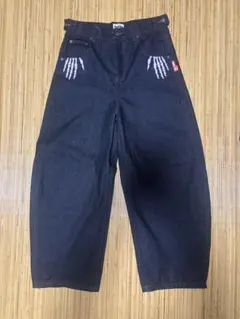 9090ストライプデザイン ブラックデニムパンツ M - メルカリ