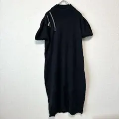 ★metrostyle 肩ジップ 半袖ニットワンピース 黒 S コットン100%