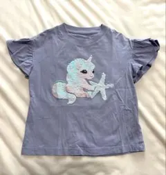 GU ユニコーン スパンコール 半袖Tシャツ パープル 110cm