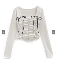 GRL ダブルリボンギャザーテレコリブカットソー　アイボリー　dk1265