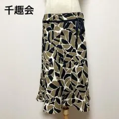 千趣会 総柄プリント フレアスカート 70-95 伸縮性あり おしゃれ