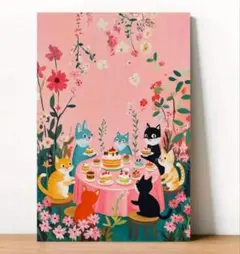 ポスター　インテリア　猫のアフタヌーンティー　3040　キャンバスアート