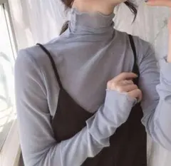 新品 シアー トップス 長袖 グレー シースルー カットソー 透け感 重ね着