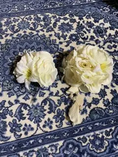 ホワイト 合成花 髪飾り 2点セット