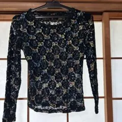 社交ダンス用長袖トップス 黒 花柄