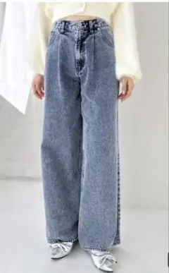 Heather ハイウエスト　デニムワイドパンツ　ケミカルウォッシュ