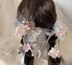 卒業式　成人式　髪飾り　桜　ツインテール