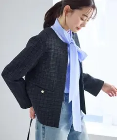 ロペピクニック　ノーカラーツイードジャケット