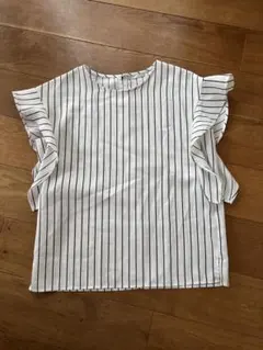 OPAQUE.CLIP ホワイトストライプ フリル袖 ノースリーブ