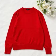 ユニクロ カシミヤ100％ クルーネックニット 長袖 赤 M