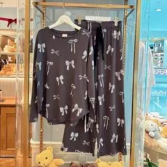 未使用　リボン柄 プルオーバー ルームウィア 上下セット ジェラートピケ