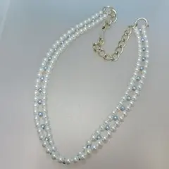 真珠風　ネックレス　グレー　ブルー　パール　結婚式　アコヤ　0135