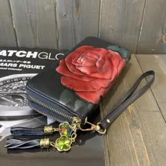 Z11■お洒落なROSE柄 カービング 本革 ダブルラウンドファスナー 財布■黒