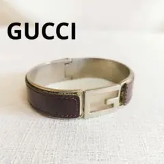 GUCCI　レザーバングル　パープル　Gロゴ　メタル　アクセサリー　ビンテージのサムネイル