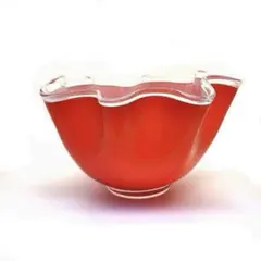 昭和レトロ　ガラス製 水盤花瓶　レッド チューリップフリル型系ミッドセンチュリーのサムネイル