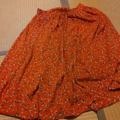 ロペピクニック　花柄 フレアスカート ロング丈 オレンジ