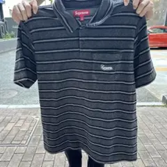 Supreme グレー ストライプ ポロシャツ S