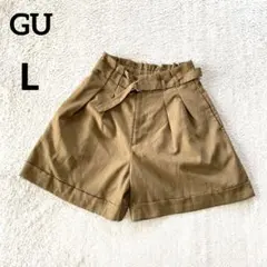 【美品】GUジーユーキュロットパンツハイウエストブラウンLベルト付325099のサムネイル