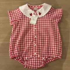 プティマイン　イチゴ刺繍ロンパース