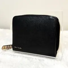 【美品】ポールスミス 二つ折り 財布 ブラック マルチストライプ レザー ジップのサムネイル
