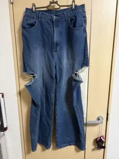 ダークブルー カットアウトデザイン ジーンズ