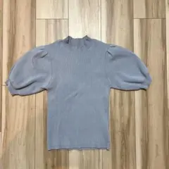 パフスリーブ 半袖ニット ライトブルー