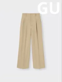 GU ハイウエスト　タックワイドパンツ　M ベージュ　カラースラックス