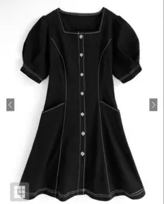 GRL グレイル スクエアネック配色ステッチフレアミニワンピース[nh51] M