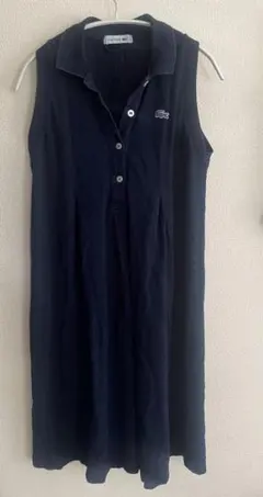 【美品】LACOSTE 鹿の子ノースリーブ ポロシャツ ネイビー