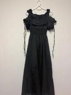 オフショルダー フリル ロングワンピース ブラック